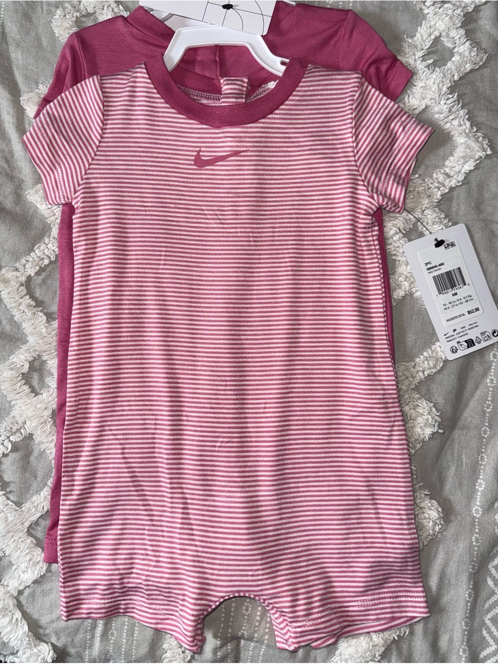 Nike Girls' Pink Striped Short-Sleeve Romper - 2 pack